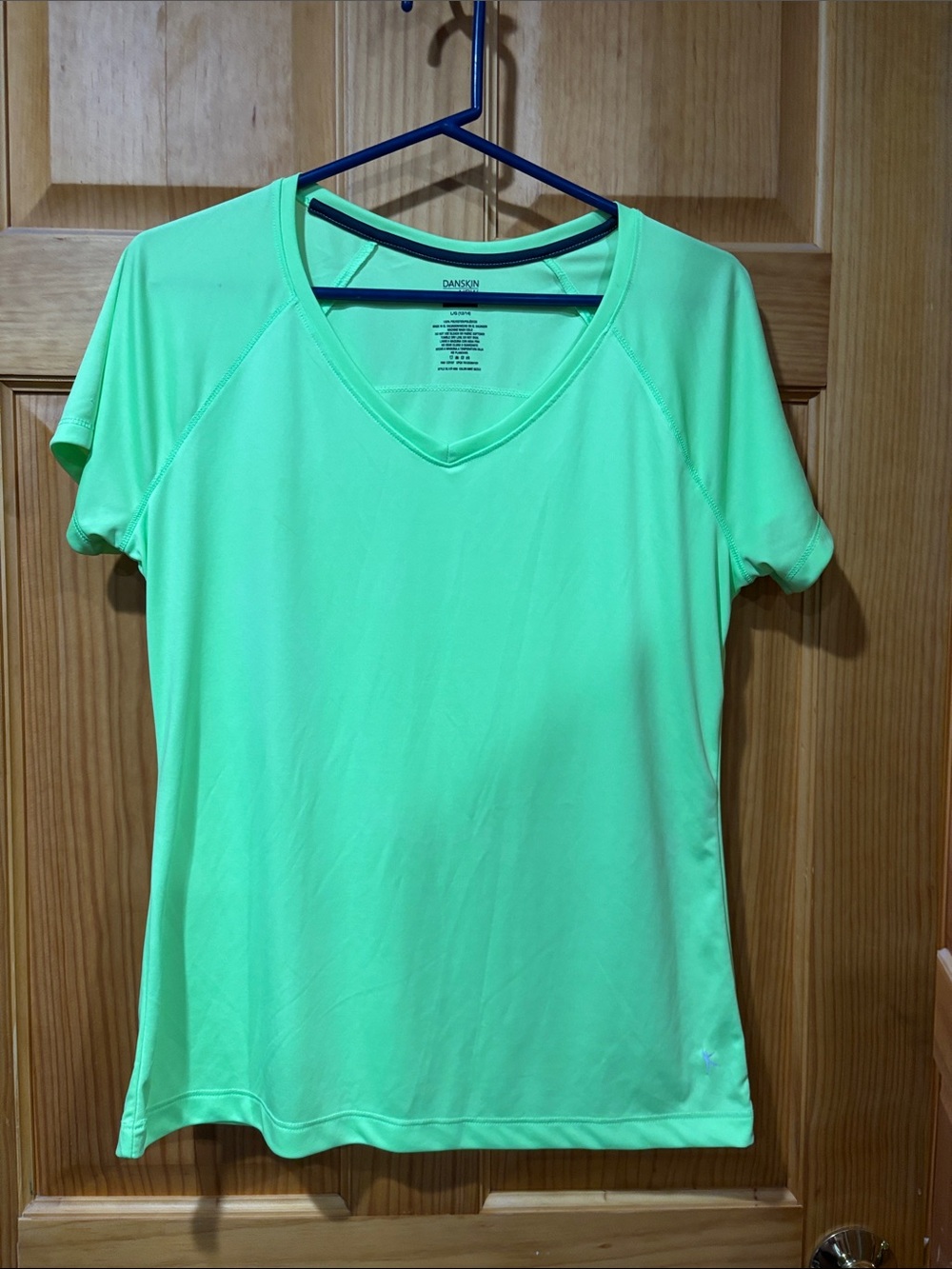 Danskin Neon Green V-Neck Short Sleeve Active Tee
